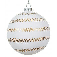 Χριστουγεννιάτικη Γυάλινη Μπάλα Λευκή, με Χρυσά Σχέδια (8cm)